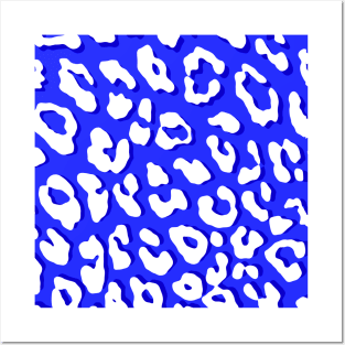 White Leopard Print Dark Blue Posters and Art